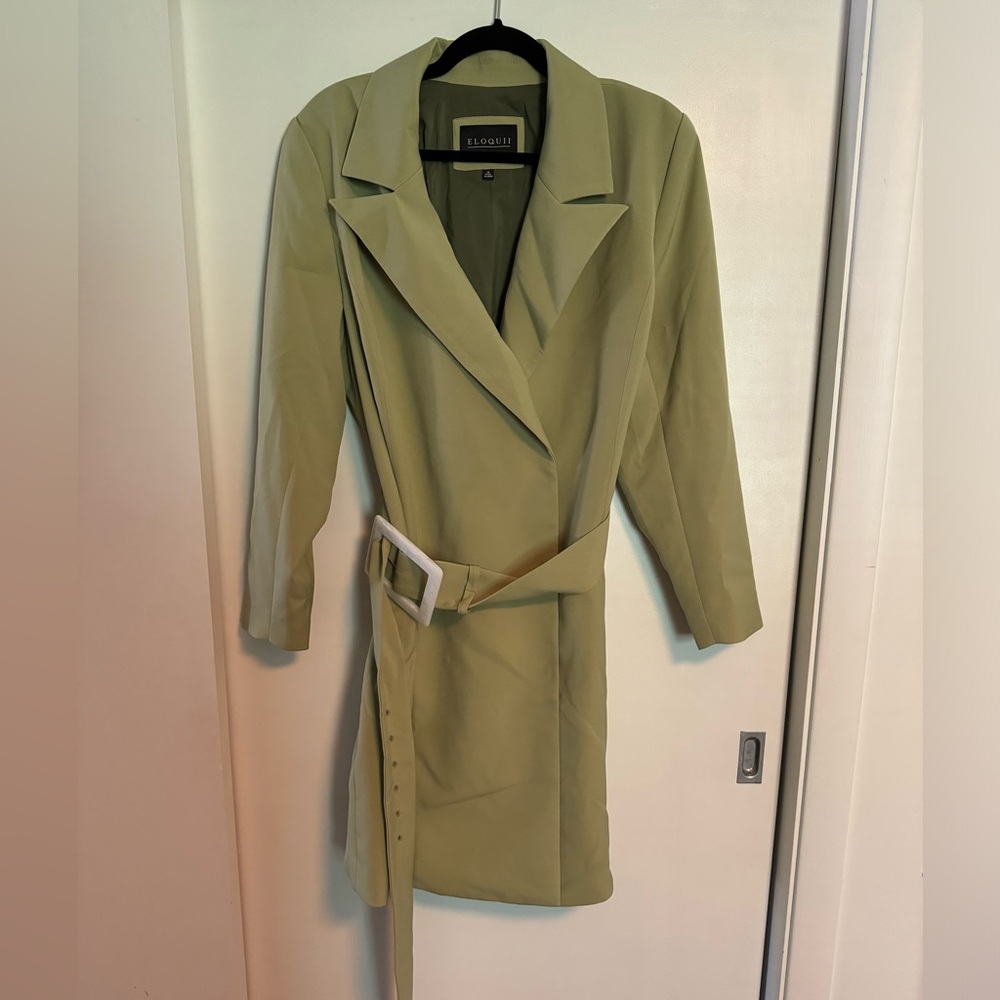 Green Blazer Dress, 70s Style with Big Belt ELOQUII